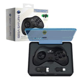 Retro-Bit Official Sega Saturn 2.4 GHz Wireless Controller for Sega Saturn, Sega Genesis Mini, Switch, PS3, PC, Mac - Includes 2 Receivers & Storage Case (Black)