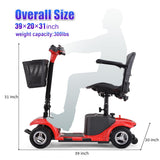Mobility Scooter for Adults, Senior, Skmc 4 Wheels Electric Powered Chargeable Device for Travel, Lightweight and Portable, with LED Headlights and Basket, Charger Included, Red/Blue (RED red)