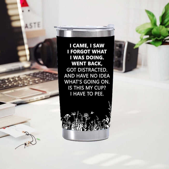 Eisfiel I Came I Saw I Forgot Tumbler, Funny Senior Citizens, 20 oz Tumbler with Lid, Stainless Steel Insulated Tumblers, Funny Sarcasti Gifts for Elderly Women Men-Black