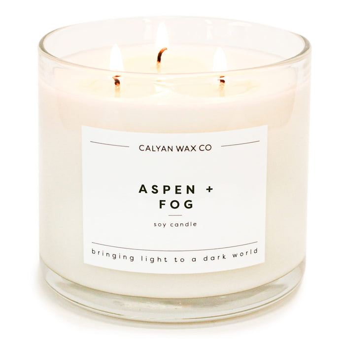 Calyan Wax Scented Candle, Aspen & Fog, 3 Wick Candle for The Home Scented with Pine & Cedarwood, 14.9 oz Soy Wax Candle with 43 Hour Burn Time, Non Toxic Large Candle in Glass Jar, Candle Gift
