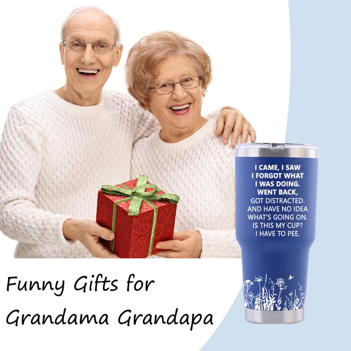 Eisfiel I Came I Saw I Forgot Tumbler, Funny Senior Citizens, 30oz Stainless Steel Tumblers Bulk, Funny Sarcasti Gifts for Elderly Grandma Grandpa Wife Husband for Retirement Birthday Gift Blue