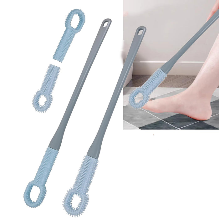 Enlivczom Toe Cleaning Brush, Toe and Foot Towel Brush,Long Handle Toe Brush,No Bending to Remove The Dead Skin of The Feet, Suitable for The Elderly, Pregnant Women (Grey-Roundhead)