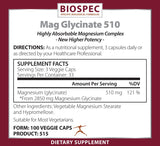 Mag Glycinate 510 – Highly Bioavailable Form of Magnesium – Supports Energy, Muscles, and Cardiovascular Health.*