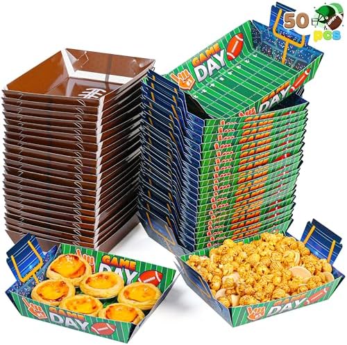 JOYIN 48 PCS Football Party Trays, Disposable Paper Plates Paper Bowls for Football Birthday Party Supplies, Football Tableware Carnival Party Decorations (9.5" X 8")