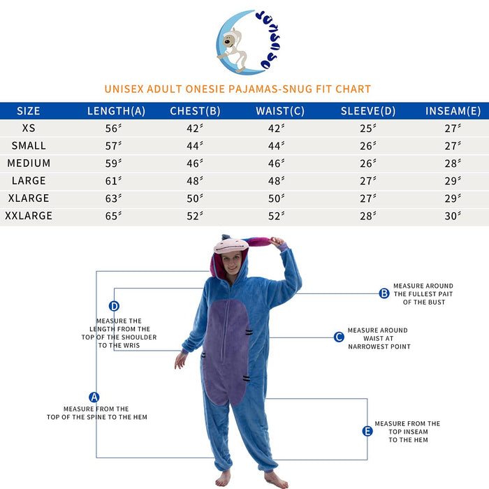 COSUSKET Snug Fit Unisex Adult Onesie Pajamas, Flannel Cosplay Donkey One Piece Halloween Costume Sleepwear Homewear Blue