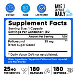 We Like Vitamins Policosanol 25mg - 180 Capsules - Policosanol Supplement Made from Natural Sugar Cane - Non-GMO and Gluten-Free
