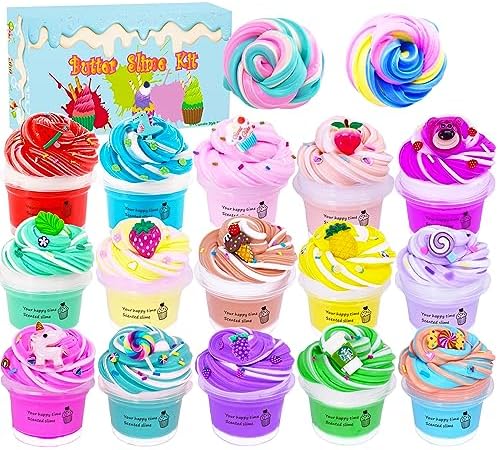 15 Packs Butter Slime Kit,Non Sticky,Super Soft Sludge Toy,Birthday Gifts for Kids,DIY Butter Slime Party Favor for Girls & Boys