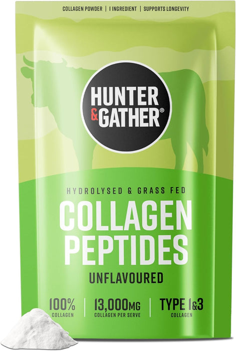 Hunter & Gather Bovine Collagen Powder 14.1 Oz - Pure Unflavoured Premium Hydrolysed Bovine Collagen Peptides Powder for Hair Skin Nails Muscles (100% Recyclable Resealable Pouch)
