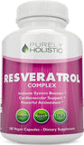 Purely Holistic Resveratrol 1450mg, 90 Servings, Trans-Resveratrol Antioxidant Supplement with Vitamin C and Polyphenol Complex, 180 Vegan Capsules, Promotes Anti Aging & Cardiovascular Health
