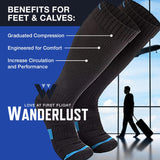 Wanderlust Everyday Use Graduated Compression Socks - Support Stockings for Men & Women - Black/Blue Large