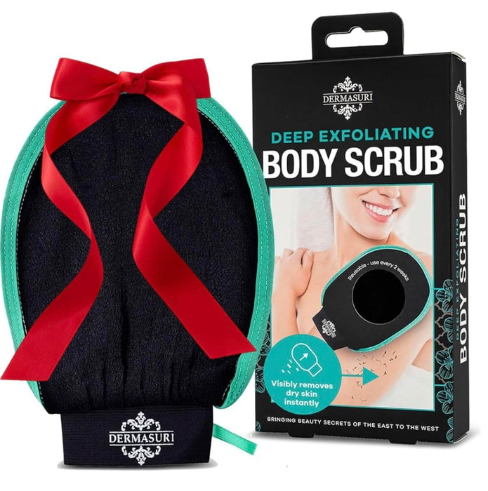 Dermasuri - Deep Exfoliating Glove - Korean Exfoliating Mitt & Body Scrubber - Keratosis Pilaris Treatment Scrub - Self Tanner Mitt & Ingrown Hair Exfoliator - Shower Gloves for Women & Men - Teal