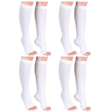 Sintege 4 Pairs Open Toe Anti Embolism Compression Stockings 15-20mmHg TED Hose Compression Socks 18mmHg Toeless Knee Compression Socks for Women Men Swelling (L/xl)