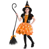 Halloween Witch Costume for Girls, Light Up Witch Dress with Hat and Broom, Toddler Witch Costumes for Role-Play Party (Orange 3-4T) over 2 years