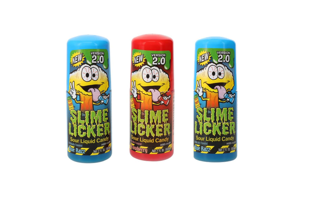 3 Pack | Toxic Waste Slime Licker 2.0 Sour Liquid Candy | NEW Version Sour Liquid Candy | Flavors: 1 Strawberry & 2 Blue Razz | BONUS candy from Dulceria Vargas