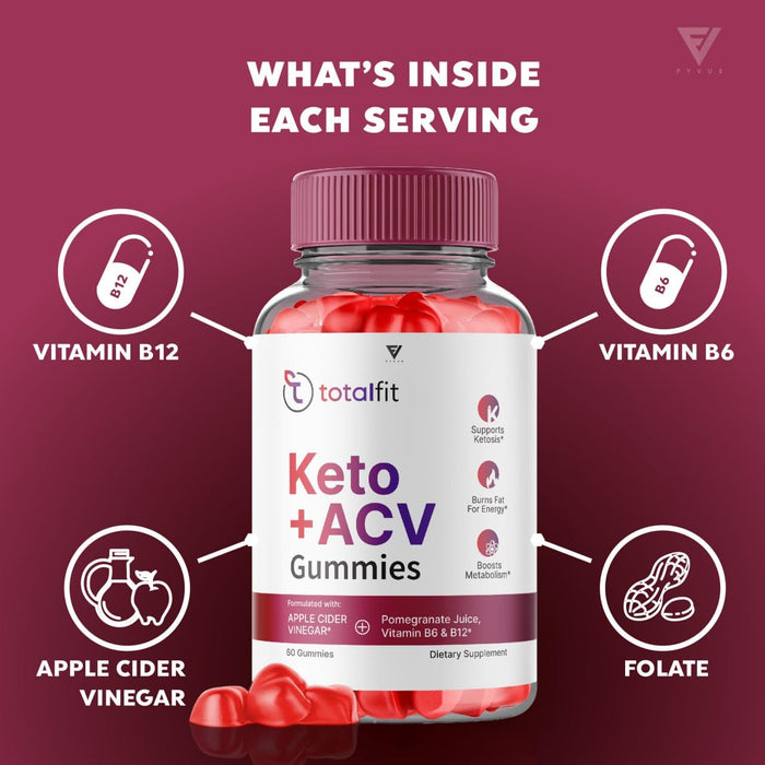 (2 Pack) Total Fit Keto ACV Gummies Advanced Weight Loss, Total Keto ACV Apple Cider Vinegar Gummies for Weight Loss, Totalfit Keto ACV + BCB Top Good Health Labs 525 MG (120 Gummies)