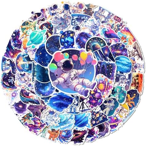 100pcs Space Stickers Bulk: Science Stickers Astronaut Stickers Vinyl Water Bottle Stickers for Kids Spaceman Outer Space Stickers Teacher Stickers for Students Space Party Favors Laptop Scrapbook