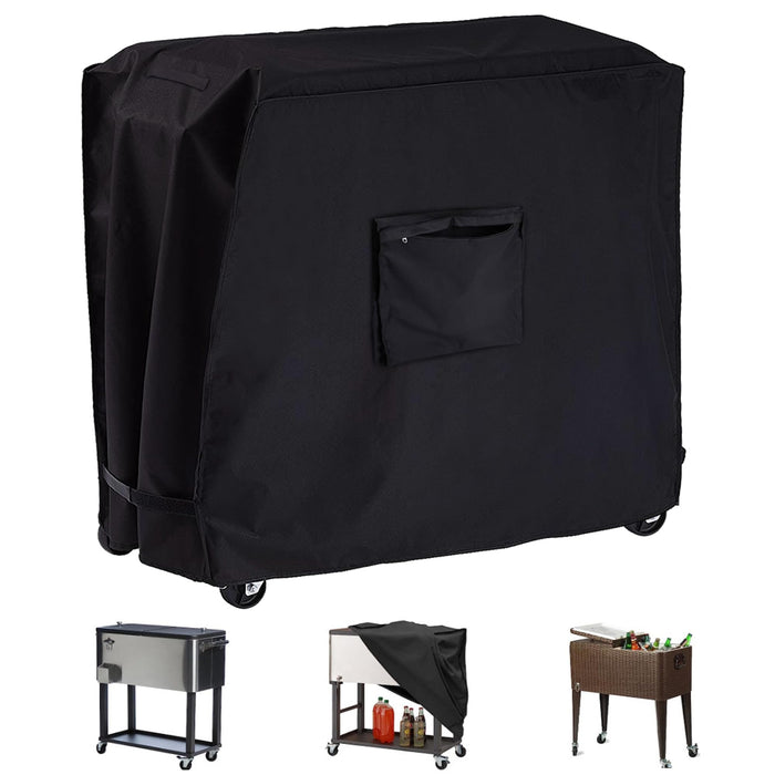 Cooler Cart Cover Waterproof, Universal Patio Cooler Cover for 80-100 Qt Patio Rolling Ice Chest Cart, 600D Oxford Fabric UV-Resistant Outdoor Bar Cart Covers (Black)