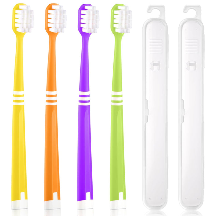 Oralphi Extra Soft Toothbrush for Sensitive Gums, Wide Head Soft Bristle Toothbrush with 10000 Soft Flossing Micro Nano Bristles for Adults, Pregnant Women, Elderly, Braces with 2 Travel Case(4 Pack)