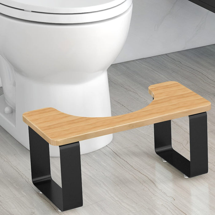 7" Squatting Toilet Stool, Bathroom Poop Stool for Adults, Wooden with Metal Potty Stool Anti-Slip, Brown and Black (Matte Black)