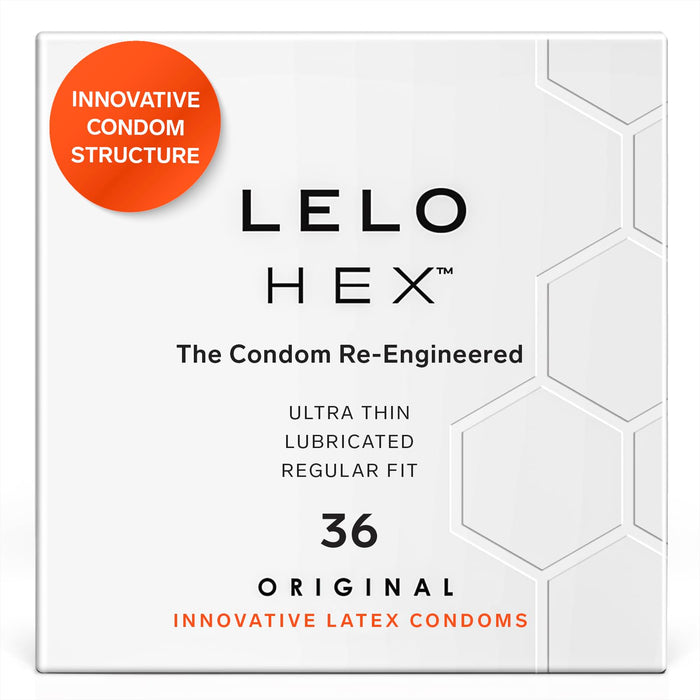 LELO HEX Original Condoms Thin with Increased Strength, Ultra Thin Condoms Lubricated for Men 0.045 mm Thin, 54 mm in Diameter (36 Pack)