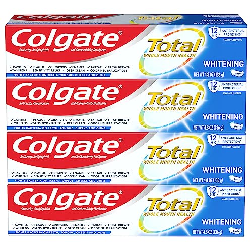 Colgate Total Teeth Whitening Toothpaste, 10 Benefits Including Sensitivity Relief ,Whitening Mint, 4.8 oz ( Pack of 4 )