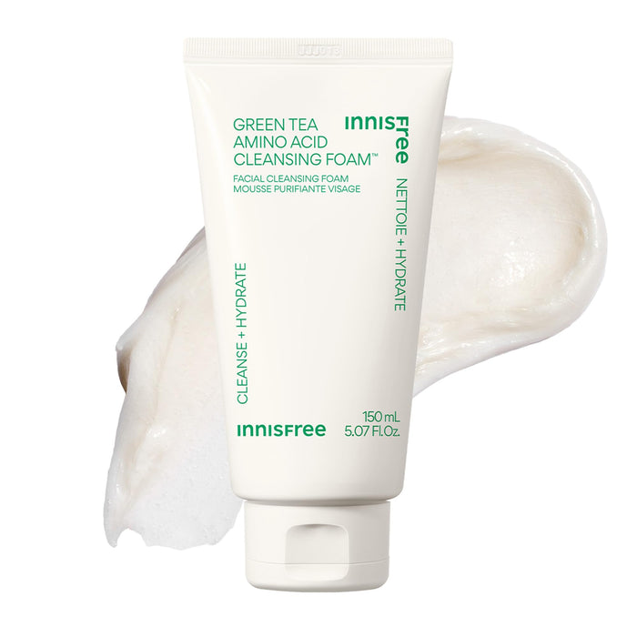 innisfree Green Tea Amino Acid Cleansing Foam, Sulfate Free, Korean Hydrating Face Cleanser with Gentle Foam