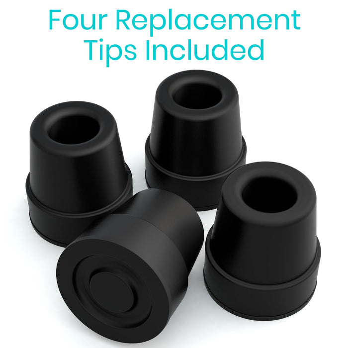 Vive Quad Cane Tips (Set of 4) - Heavy Duty 1/2 inch Replacement Rubber Foot - Black Attachment Base Grip - Accessories for Walking and Standing Stick - Durable End for Women, Men, Seniors, Elderly