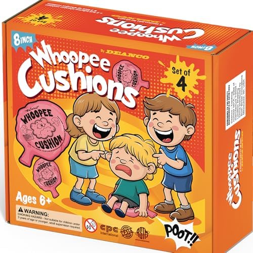 DEANCO Whoopie Cushion 4 Pack - Two 7 inch Self-Inflating & Two 8 inch Classic Blow-Up Whoopee Cusions Premium Rubber for Louder Fart Sound, Gag Gifts for Kids and Adults, April Fools Pranks