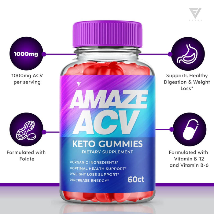 (2 Pack) Amaze ACV Keto Gummies - Amaze ACV Keto Gummies for Weight Loss, Amaze Keto ACV Advanced Fat Belly, Amaze AVC Gummies Apple Cider Vinegar Women Men (120 Gummies)