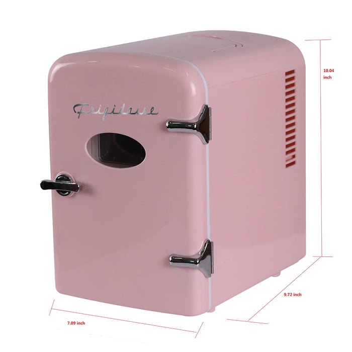 Frigidaire Retro Mini Fridge Cooler, 4L Capacity Chills 6 12oz Cans, 100% Freon-Free & Eco Friendly, Portable Fridge for Car, Office, Bedroom, Dorm Room, or Cabin - 9.84"D x 7.09"W x 10.35"H (Pink)