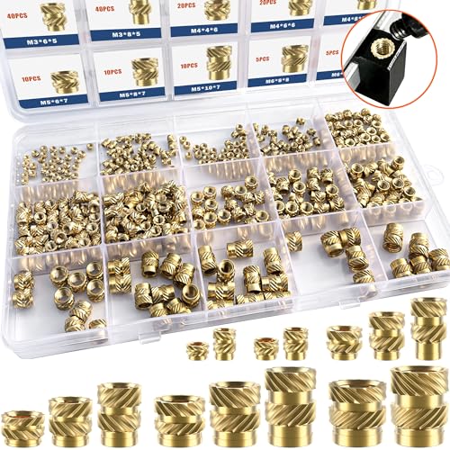 400Pcs Threaded Inserts, M2 M2.5 M3 M4 M5 M6 Female Thread Metric Knurled Nuts Assortment Kit, Brass Heat Set Insert for Plastic and 3D Printing Components
