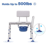 GreenChief Bedside Commode Chair 500 LBS, Padded Transfer Bench for Bathtub with Arms and Backrest, Heavy Duty Tub Shower Chair Adjustable Bath Seat for Inside Shower for Elderly Disabled
