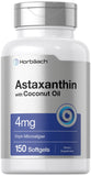 Horbaach Astaxanthin 4mg | 150 Softgels | with Coconut Oil | Supplement from Microalgae | Non-GMO, Gluten Free