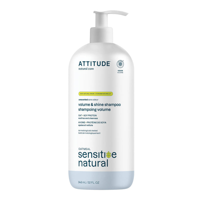 ATTITUDE Volume and Shine Hair Shampoo for Sensitive Dry Scalp, EWG Verified, Soothing Oat, For Thin Hair, Naturally Dervied Ingredients, Vegan and Plant-Based, Unscented, 32 Fl Oz