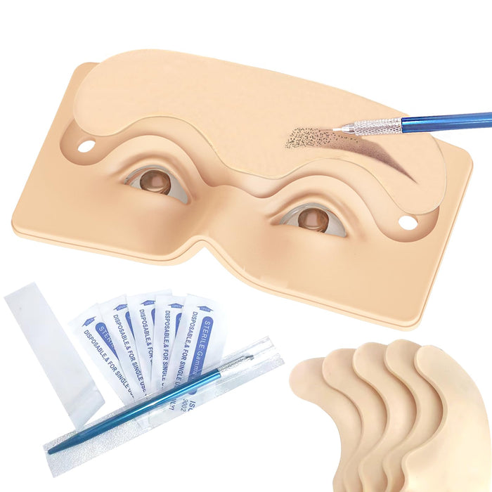 Replaceable Eyebrow Tattoo Practice Face. Permanent Eyebrow Tattoo Makeup Silicone Fake Dkin. Micro Dpray Plastic Eyebrow Fake Skin On Eyebrows. Equipped With Six Interchangeable Skins (Yellow)