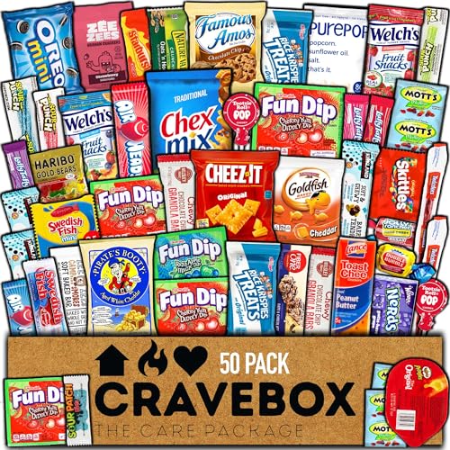 CRAVEBOX Snack Box (50 Count) Easter Variety Pack Gift Care Package Basket Adult Kid Guy Girl Women Men Birthday College Student Office Back to School
