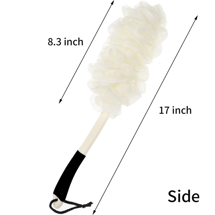 Jxicleang Back Scrubber for Shower, Back Loofah with Non-Slip Handle, Shower Loofah with Handle, Soft Nylon Mesh Sponge On a Stick for Men Women Elderly Kids (White)