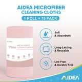 AIDEA Microfiber Cleaning Cloth Roll Pink-75PK, Microfiber Towels for Cars, Commercial Shop Rags, Tear Away Reusable Paper Towels, Lint-Free Cleaning Rags for House, Kitchen, Garage Shop-11.5"×11.5"