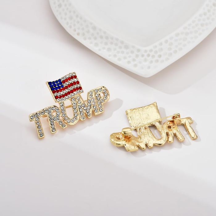 Crystal Trump Pins with The USA Flag,Rhinestone Trump Lapel Brooches Souvenir for United States of 2024 Presidential Election Trump Maga Merchandise