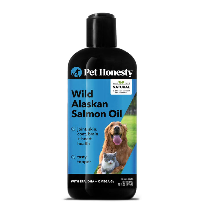 Pet Honesty Wild Alaskan Salmon Oil, Omega-3 Fish Oil for Dogs and Cats, Fatty Acids, Salmon Oil for Dogs, Skin and Coat Health, Pure Dog Food Topper, Supports Joints, Brain & Heart Health - 16 oz