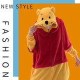 COSUSKET Fitted Unisex Adult Bear Onesie Pajamas, Halloween Flannel Women's Cosplay Animal One Piece Costume Red/Yellow