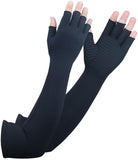 Long Arthritis Compression Gloves for Women Men, Copper Gloves for Joint Pain Relief, Swelling, RSI, Fingerless Carpal Tunnel Glove for Work, Computer Typing, Support Hands, Wrist and Arms (Medium)