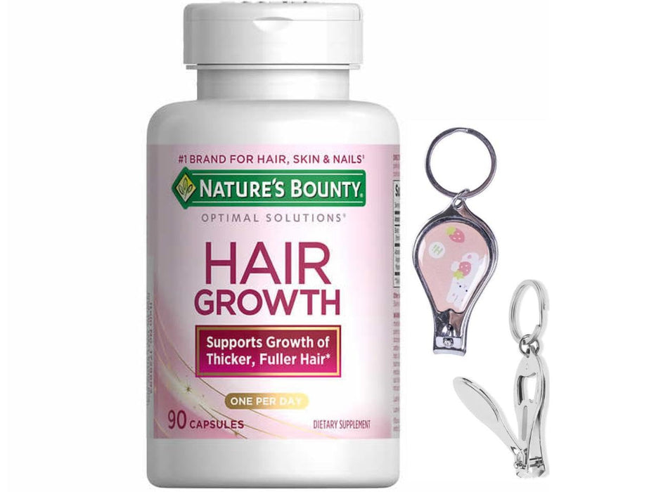 PRIME VITACARE Nature S Bounty Optimal Solutions Hair Growth Suitable for Vegetarians Thicker Fuller Hair Growth 90 Capsules ++One Gift Cute Nail Clipper Bottle Opener Keychain Random Cartoon Logo！