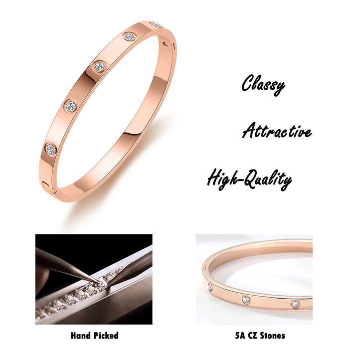 RIMRIVA Rose Gold Bracelets for Women Trendy Jewelry Stack Love Bangle Stainless Steel Crystal Dainty Bracelet Birthday Christmas Anniversary Wedding Gifts Wife Mom Friends