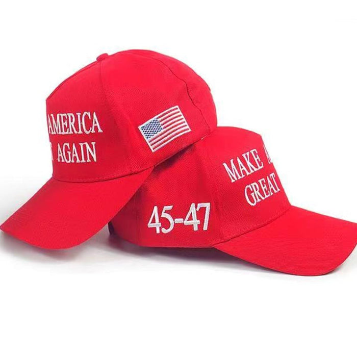 MAGA Hat Make America Great Again Donald Trump 45-47 with USA Flag Cap Adjustable 2024 Keep America Great Baseball Hat (Cotton, Red 45-47)