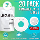 Lexcam Adhesive Freestyle Libre 3 Sensor Covers – Pack of 20 Patches, not for Libre 2, Waterproof, Transparent Cover w/Hole in Middle for Continuous Glucose Monitoring Device, Sensor is NOT Included