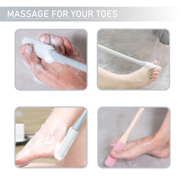 Enlivczom Toe Cleaning Brush Toe and Foot Towel Brush Long Handle Toe Brush No Bending to Remove The Dead Skin of The Feet Suitable for The Elderly Pregnant Women (Grey-Single)