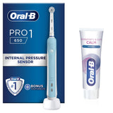 ORAL-B Pro 1 Electric Toothbrushes For Adults & Sensitivity & Gum Calm Toothpaste, Mothers Day Gifts For Her / Him, 1 Handle, 1 Toothbrush Head, With 3D Cleaning, 2 Pin UK Plug, 650, Blue