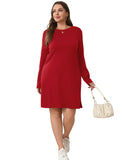 Dresses for Women 2024 Casual Long Sleeve Casual Trendy Plain Cozy Christmas Red Holiday Dress M