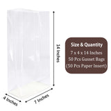 Morepack Gusseted Flat Bottom Cellophane Bags with Paper Insert 50Pcs 7x4x14 Inches Gusseted Cello Bags